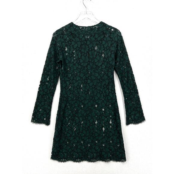SANDRO Lace Dress Womens Small Green Long Sleeve Tie Neck Mini Sheath - Picture 6 of 16
